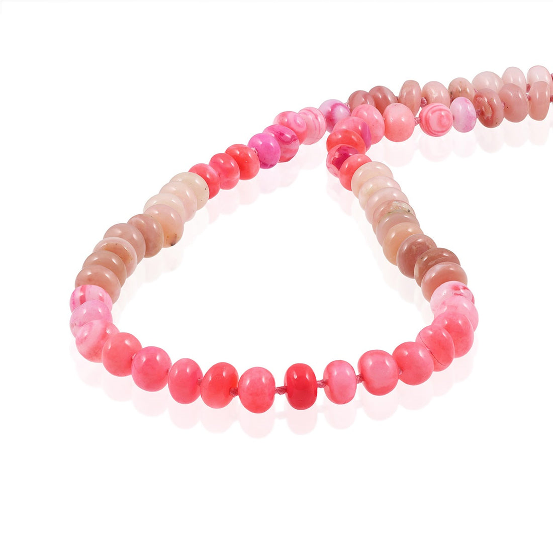Pink Opal Beads Knotted Necklace with Silver Lock