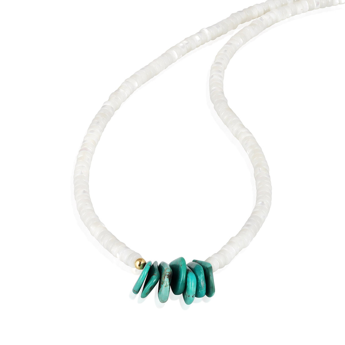 Mother of Pearl and Turquoise Silver Necklace