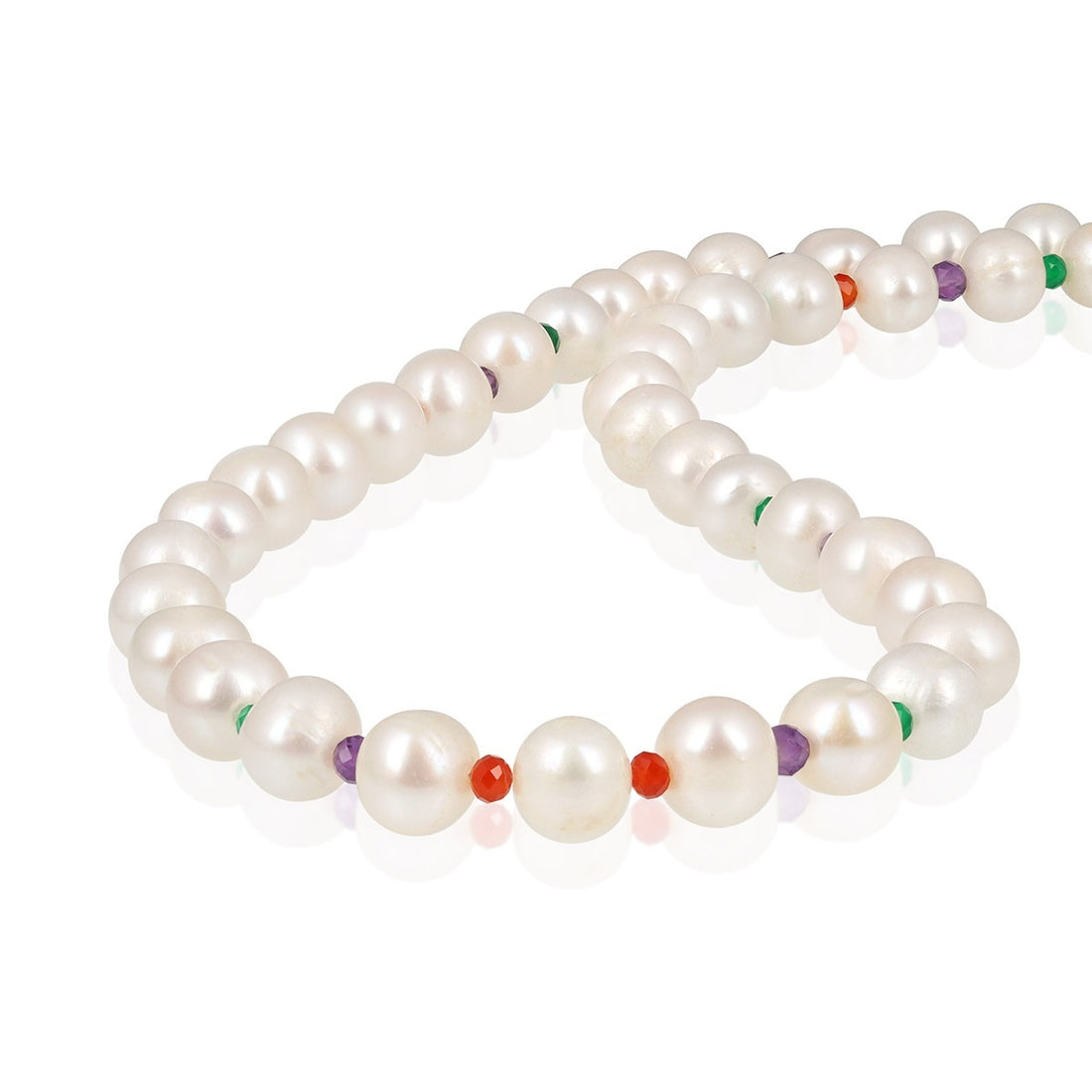 Pearl and Multi Stone Silver Necklace