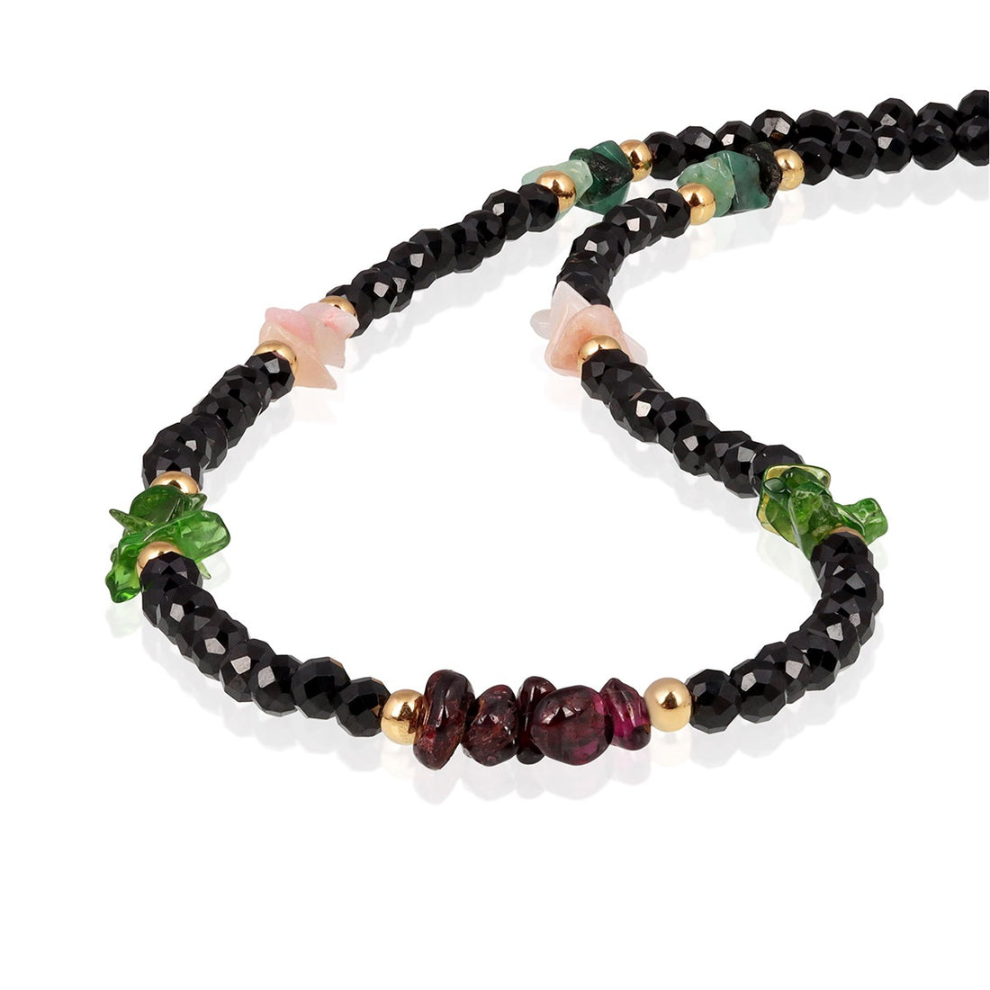 Black Spinel and Multi Gemstone Silver Necklace