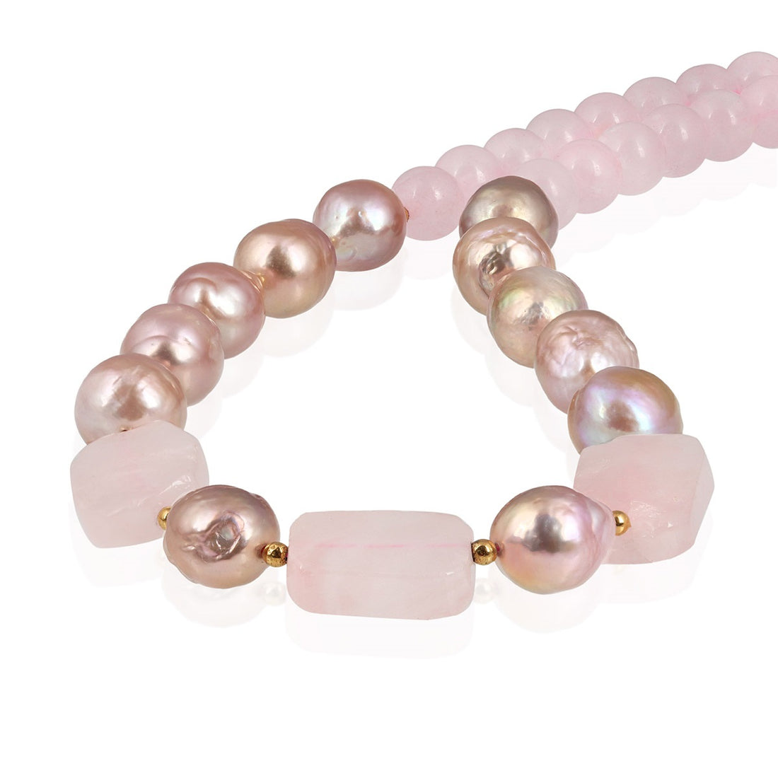 Rose Quartz, Pearl and Hematite Silver Necklace