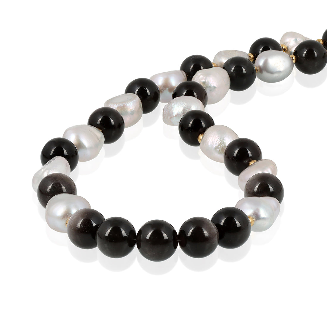 Obsidian, Pearl and Hematite Silver Necklace
