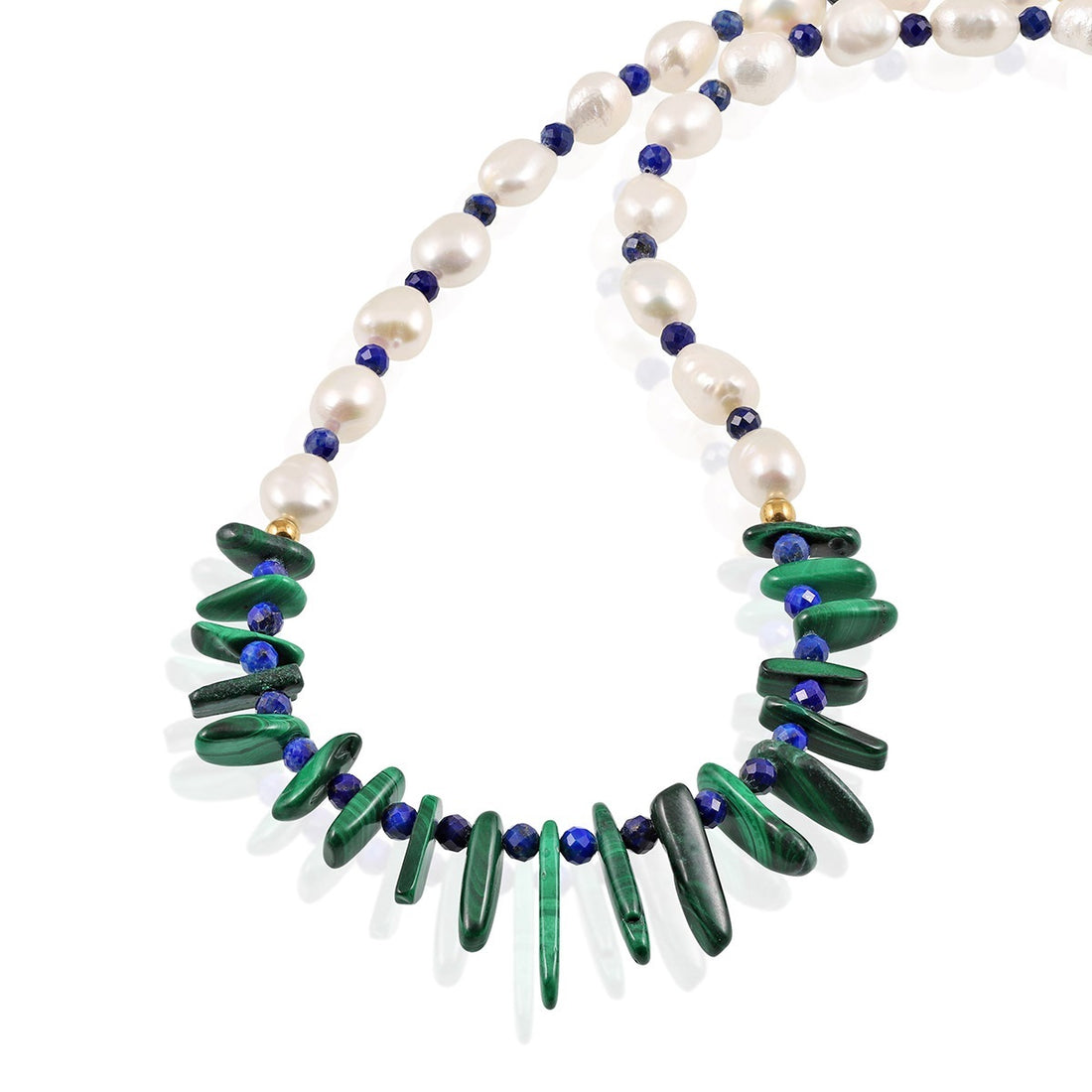 Pearl, Lapis Lazuli and Malachite Silver Necklace