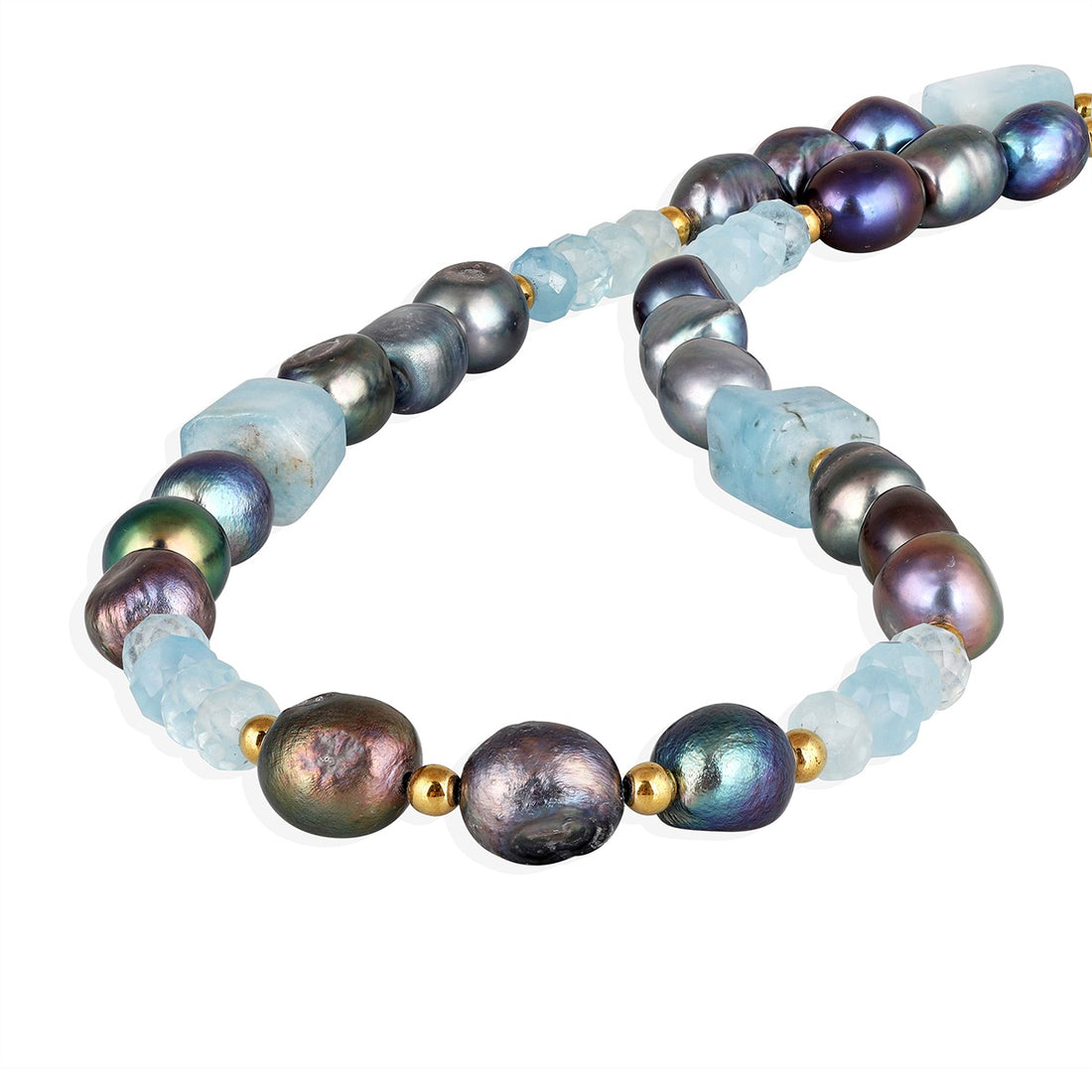 Aquamarine, Pearl and Hematite Silver Necklace