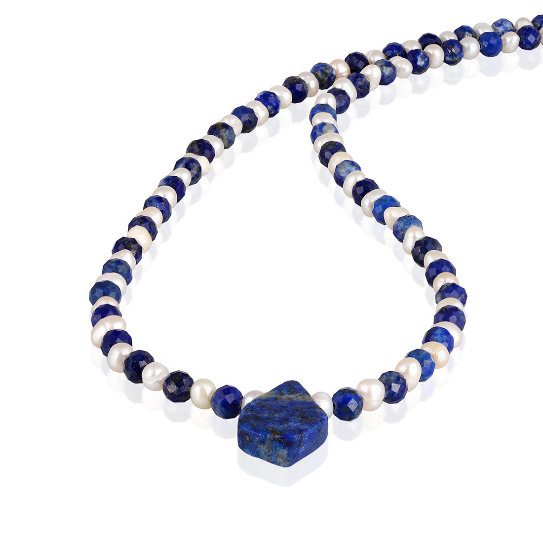 Pearl and Lapis Lazuli Silver Necklace