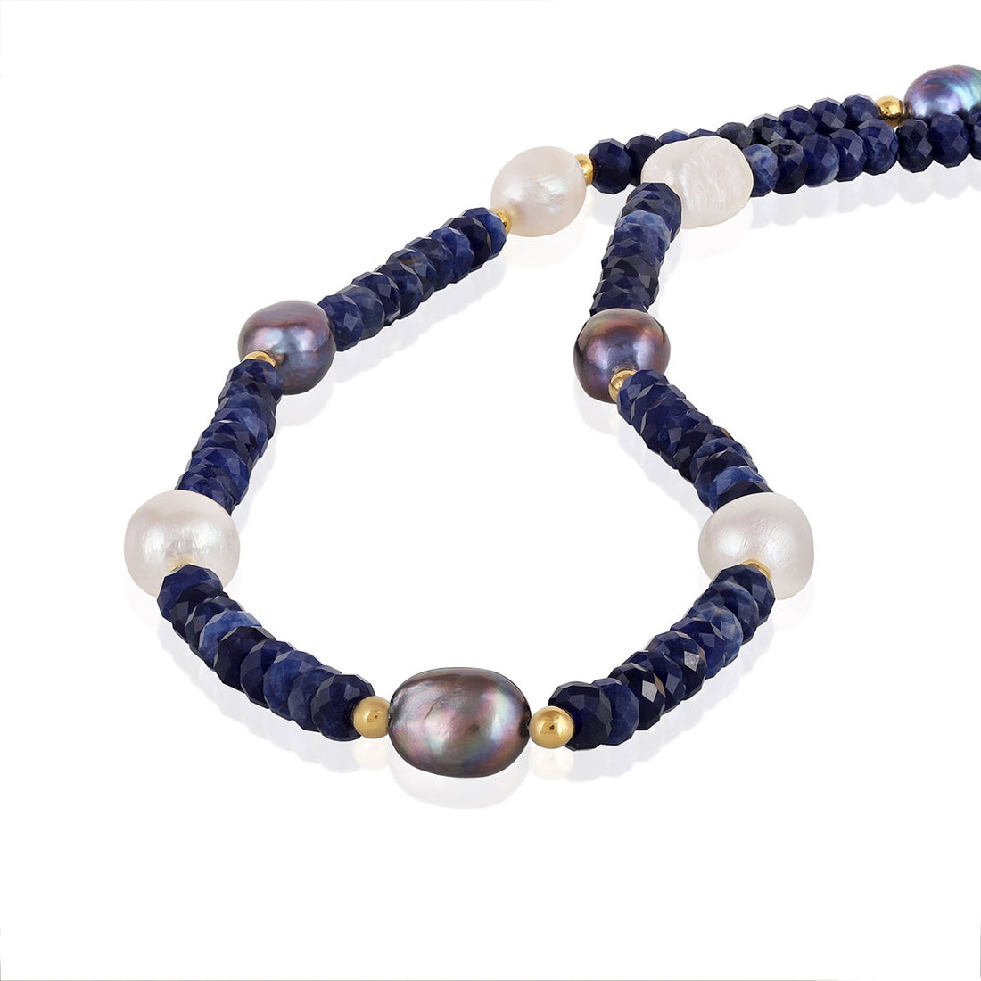 Lapis Lazuli, Pearl and Hematite Silver Necklace