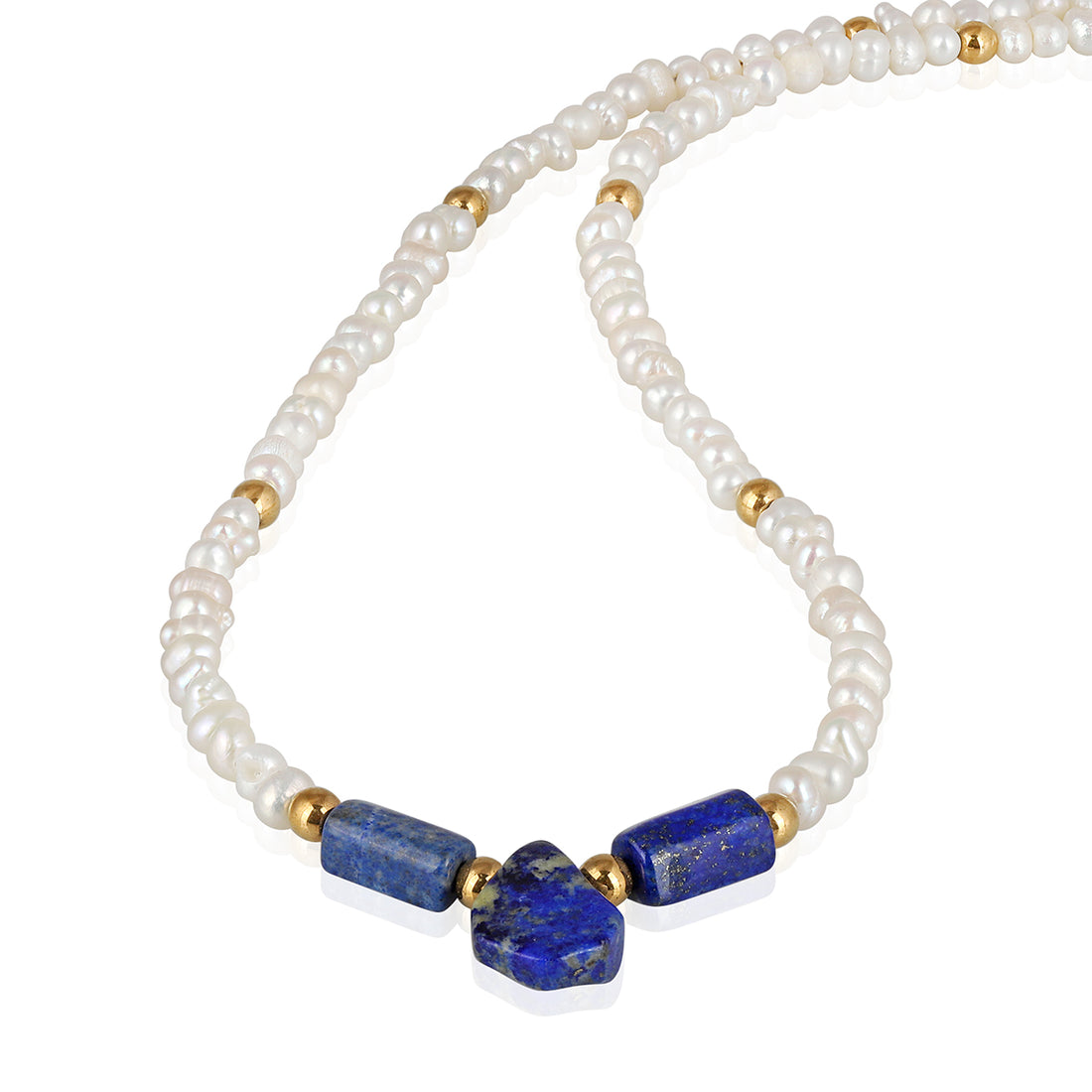Pearl, Lapis Lazuli and Hematite Silver Necklace