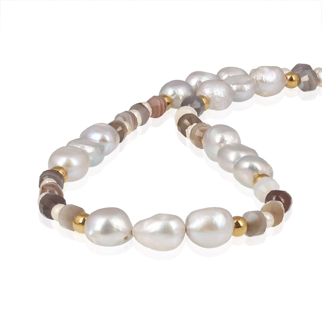 Botswana Agate, Pearl and Hematite Silver Necklace
