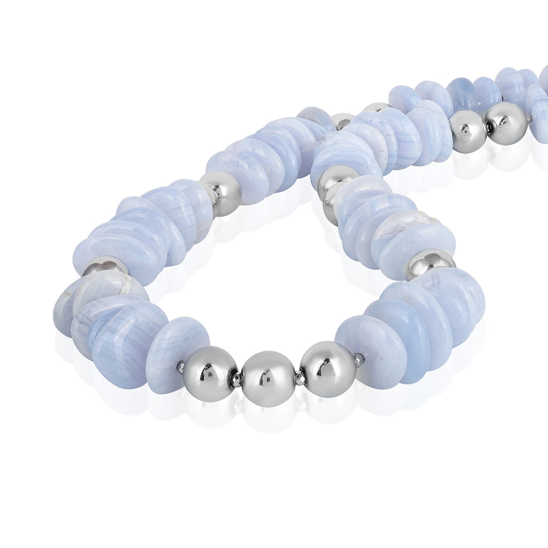 Blue Lace Agate and Hematite Silver Necklace