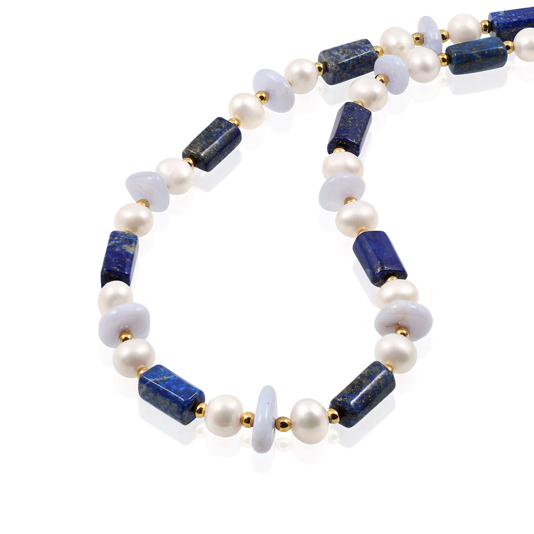 Blue Lace Agate, Pearl and Lapis Lazuli Silver Necklace