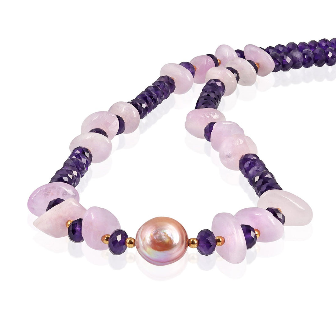Amethyst, Kunzite and Pearl Silver Necklace