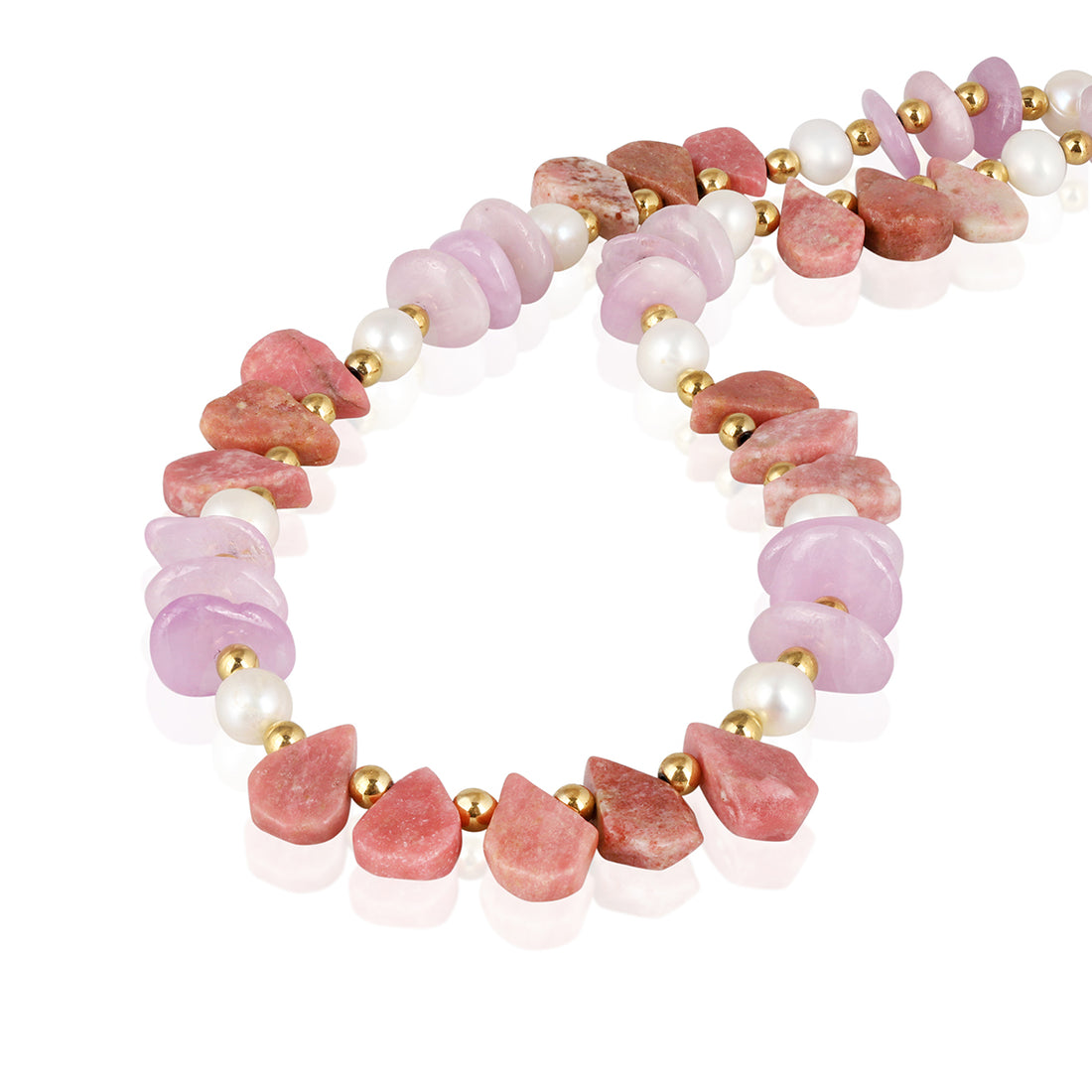 Rhodochrosite, Kunzite and Pearl Silver Necklace