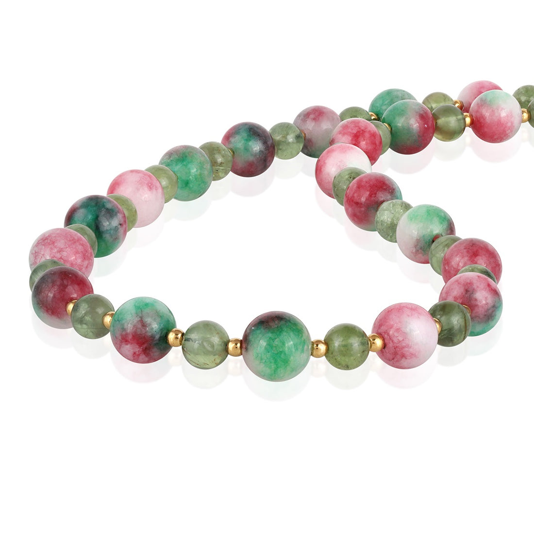 Strawberry Quartz, Green Apatite and Hematite Silver Necklace