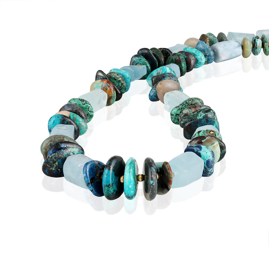 Aquamarine, Chrysocolla and Hematite Silver Necklace