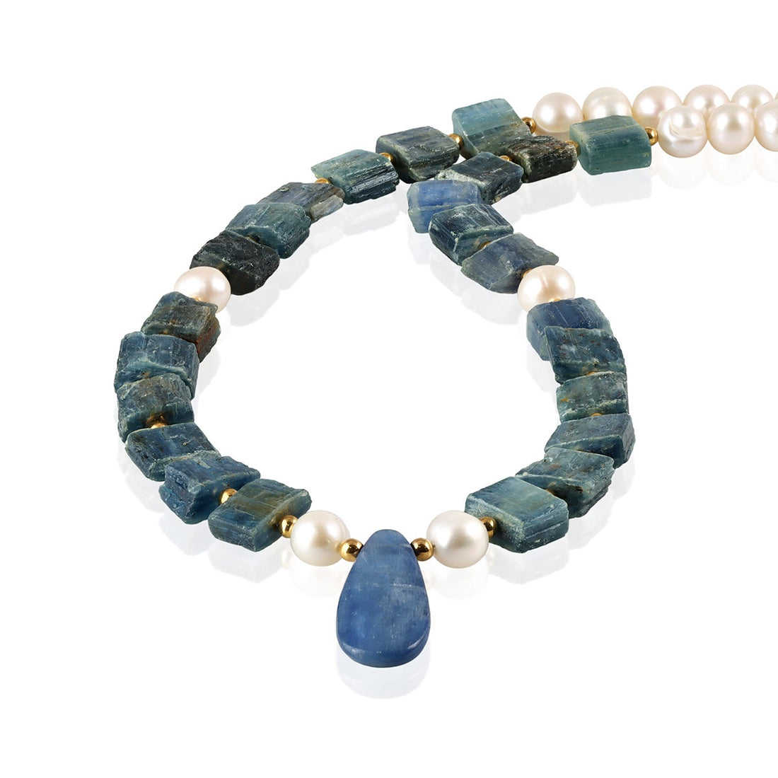 Kyanite, Pearl and Hematite Silver Necklace