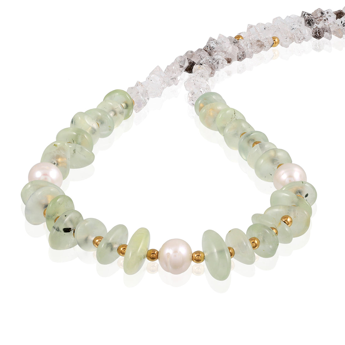 Prehnite, Herkimer Quartz and Pearl Silver Necklace