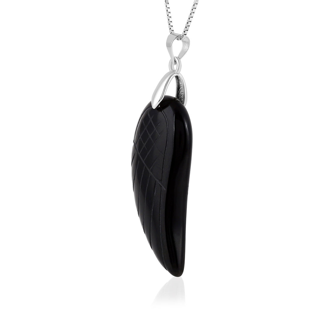 Natural Black Obsidian Angel Wing Feather Pendant