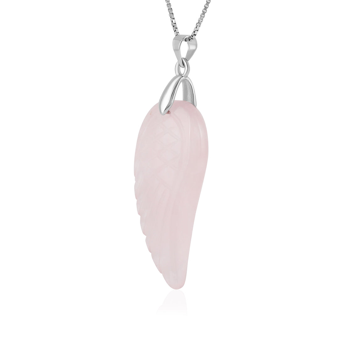 Graceful Rose Quartz Angel Wing Feather Pendant