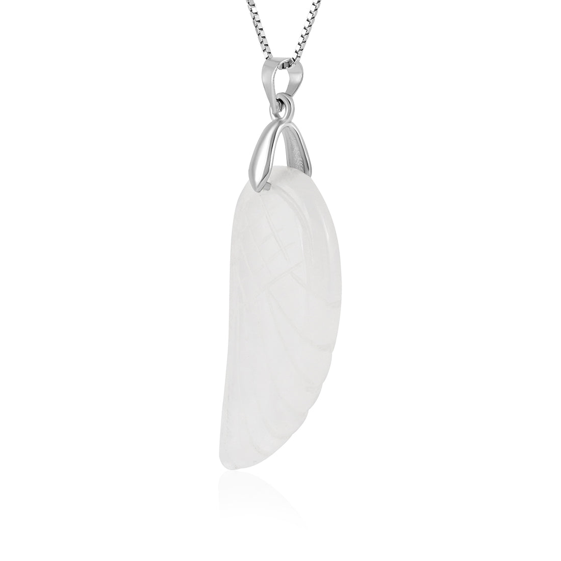 Ethereal White Quartz Angel Wing Feather Pendant