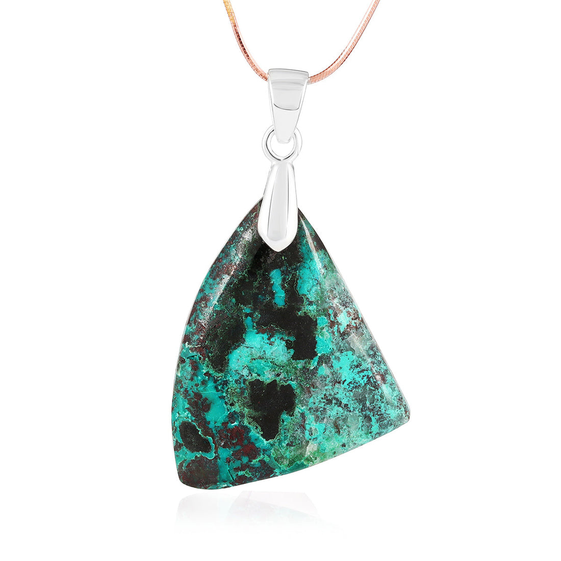 Chrysocolla Trillion Cabochon Silver Pendant