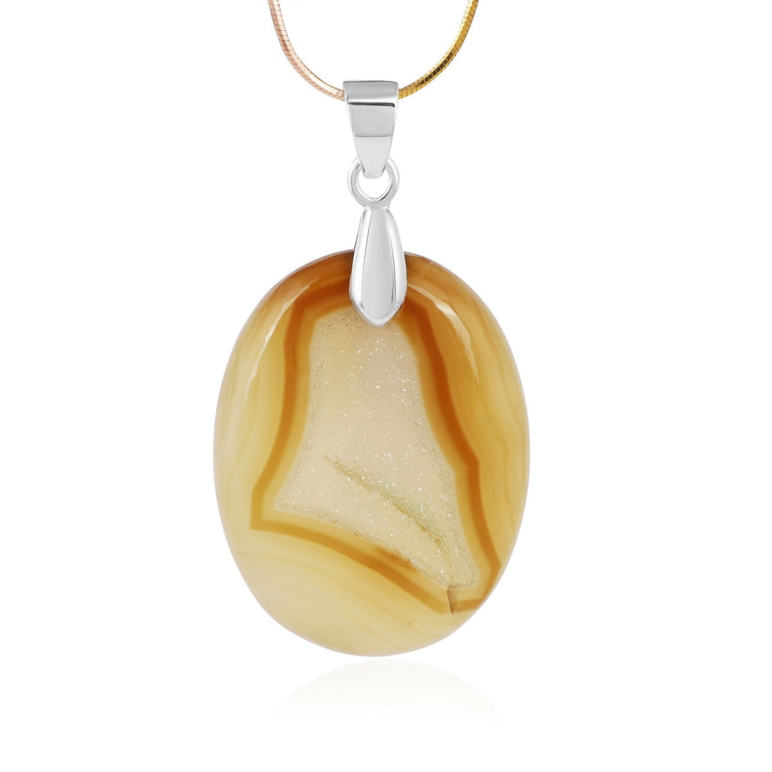 Yellow Druzy Oval Cabochon Silver Pendant