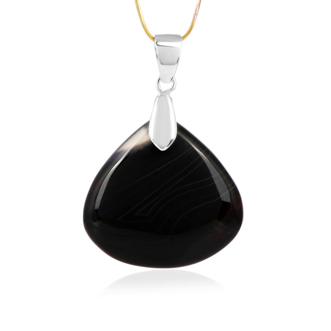 Black Banded Agate Heart Silver Pendant