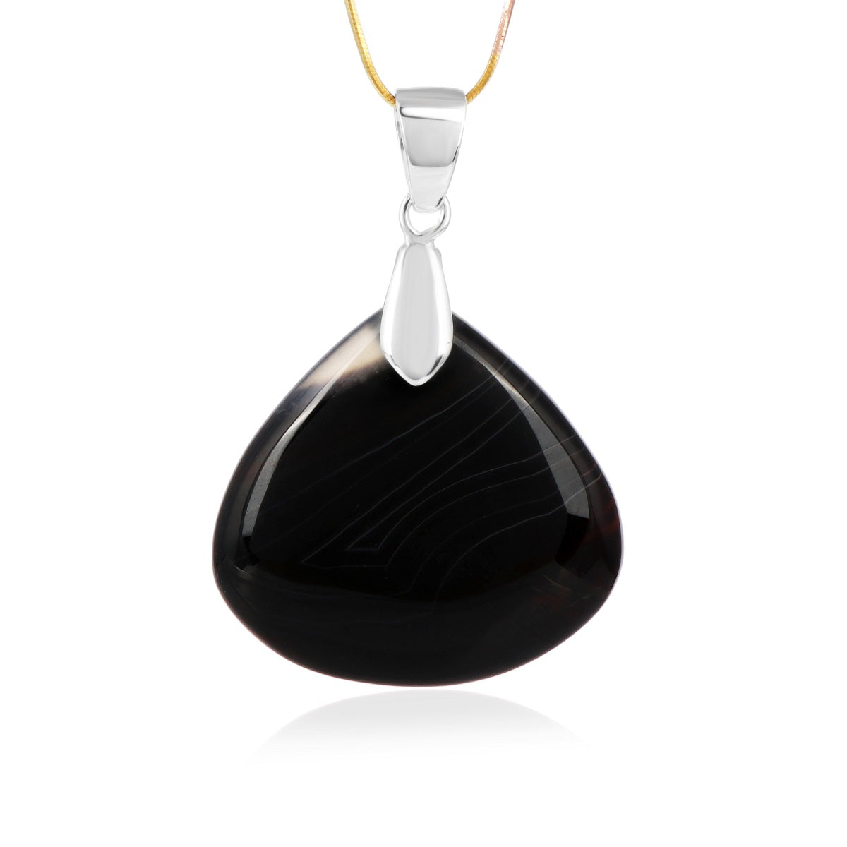 Black Banded Agate Heart Silver Pendant