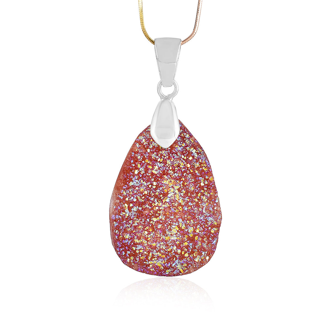 Red Druzy Cabochon Silver Pendant
