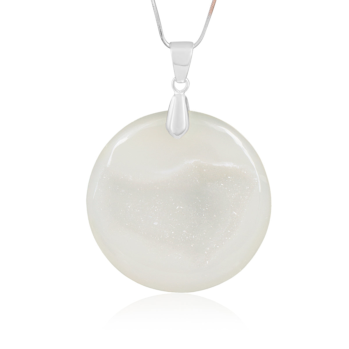 White Druzy Silver Pendant