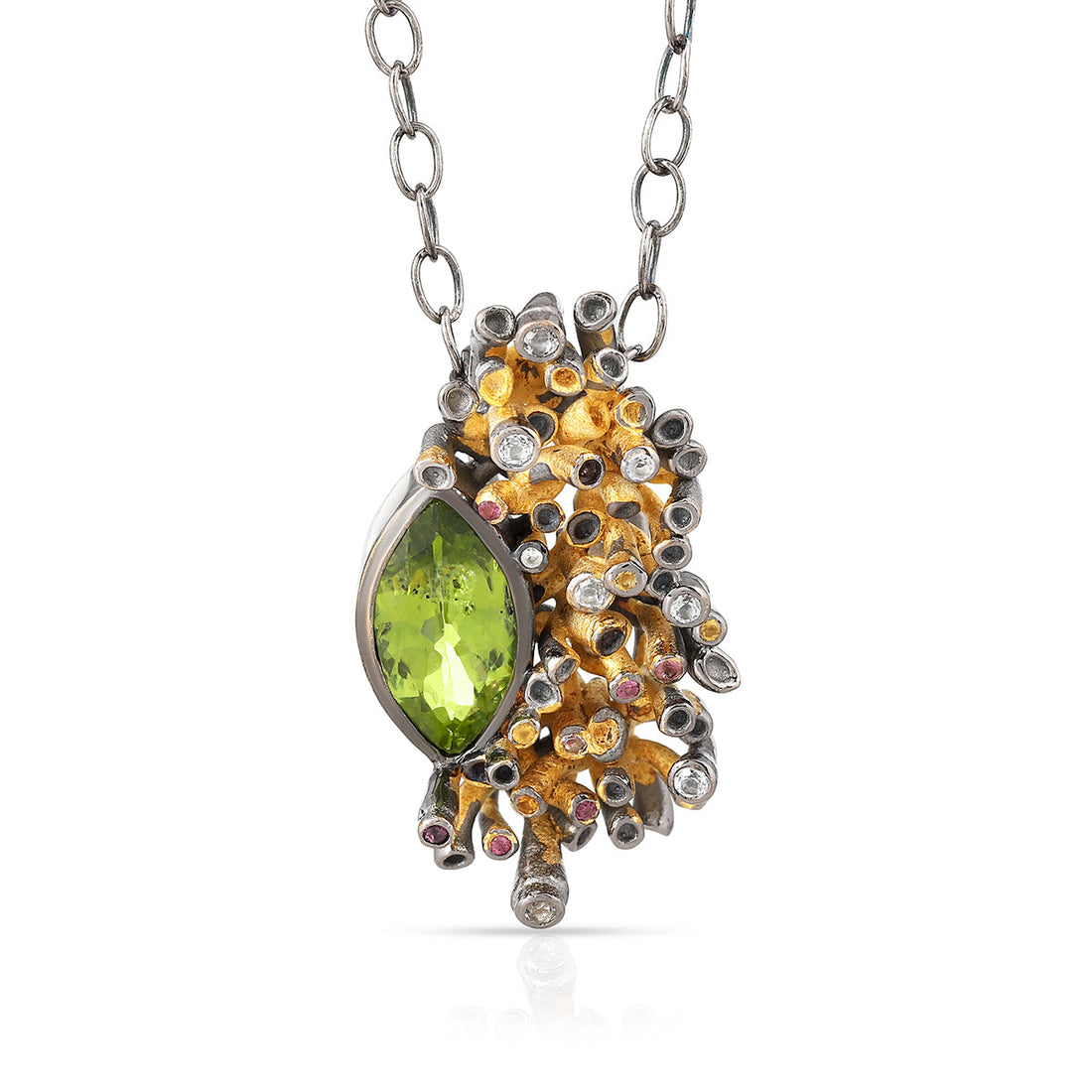 Peridot and Multi Stone Silver Pendant