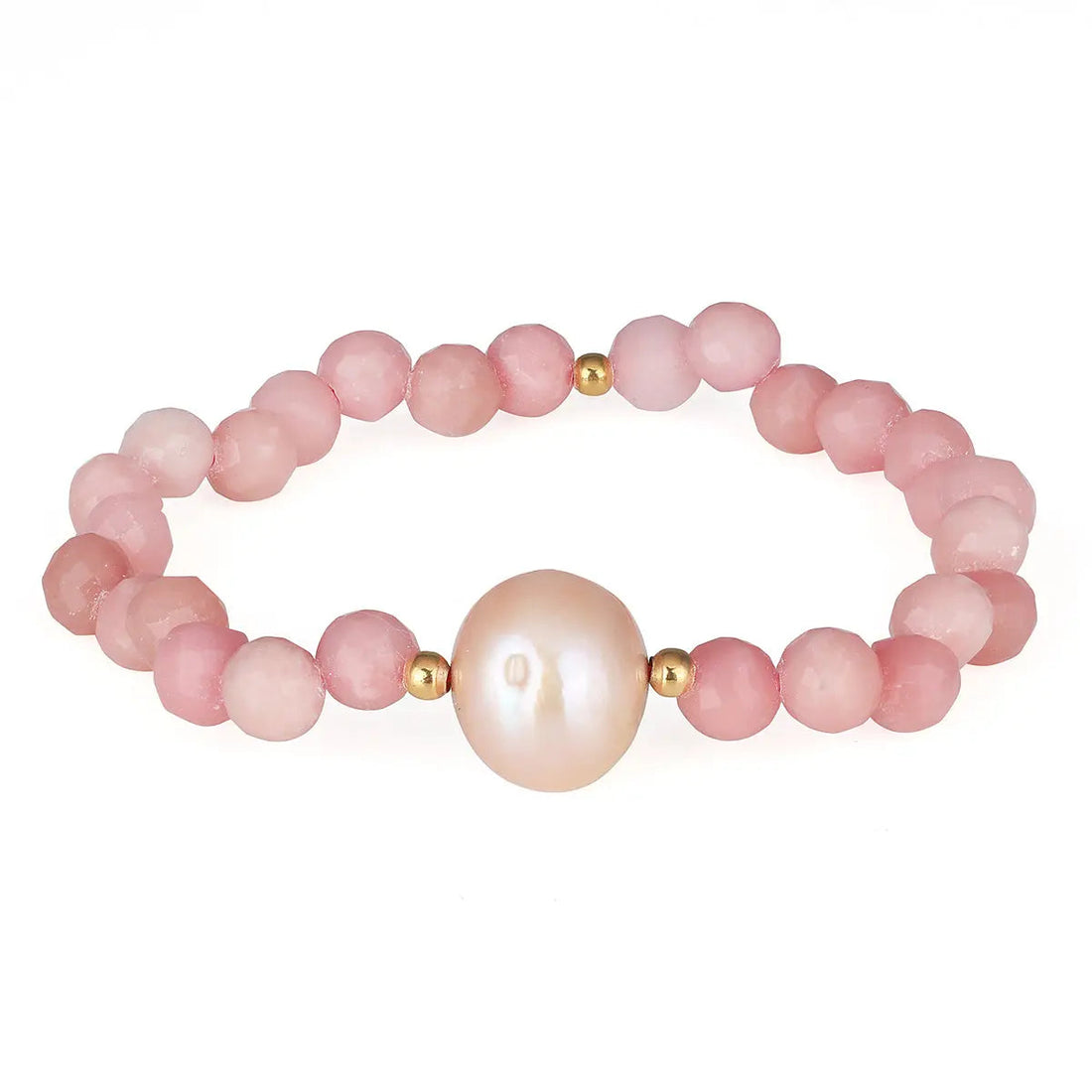 Pink Opal and Pearl Beads Stretch Bracelet