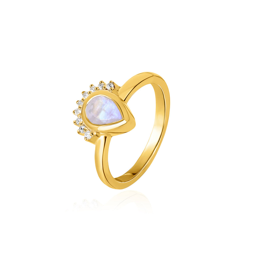 Rainbow Moonstone and Zircon Silver Ring
