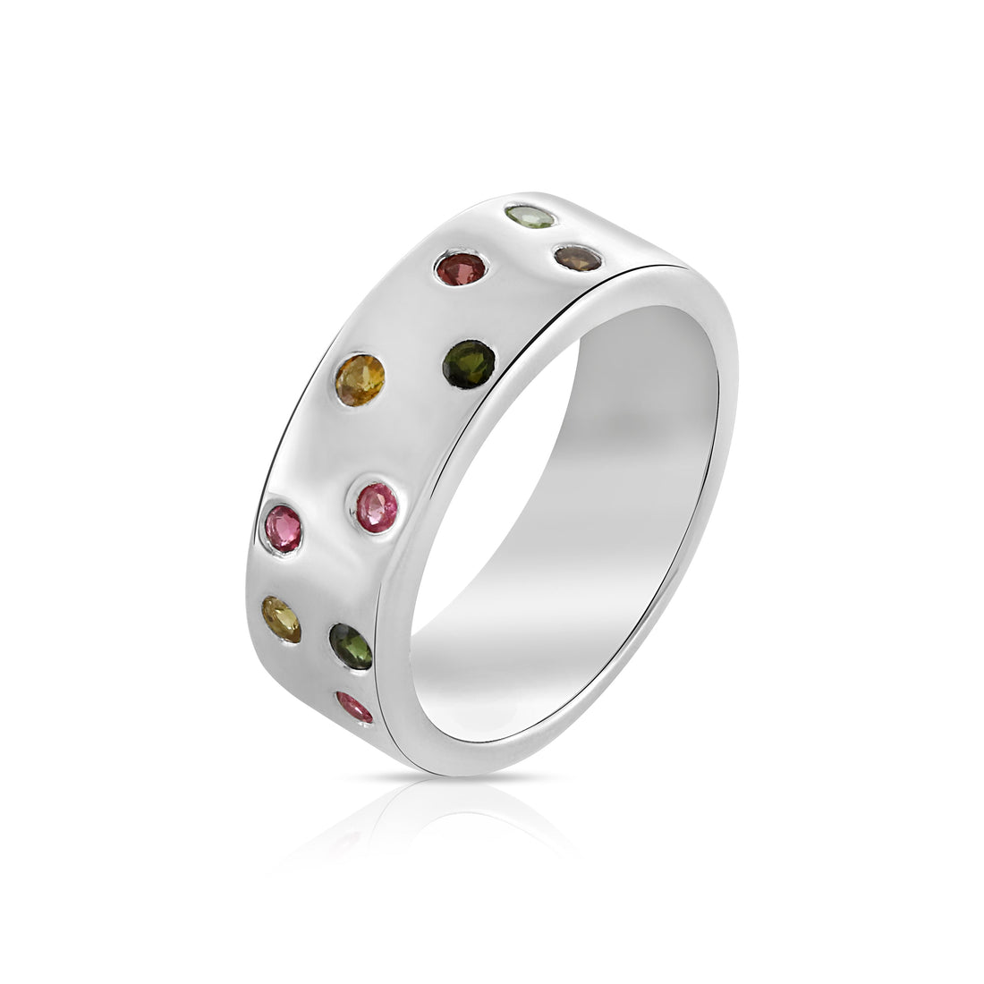 Multi Tourmaline Acrostic Silver Band