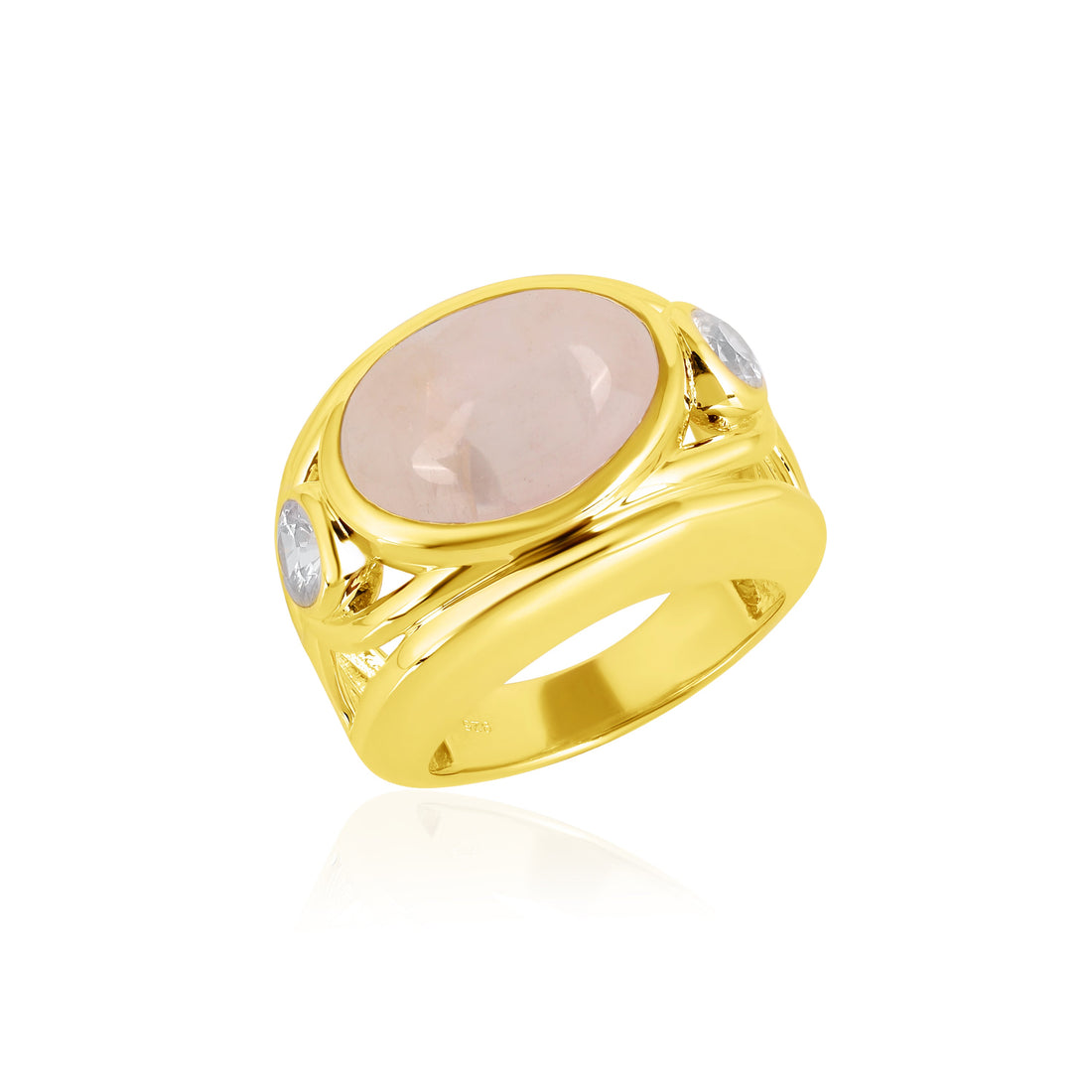 Rose Quartz and White Zircon Silver Ring