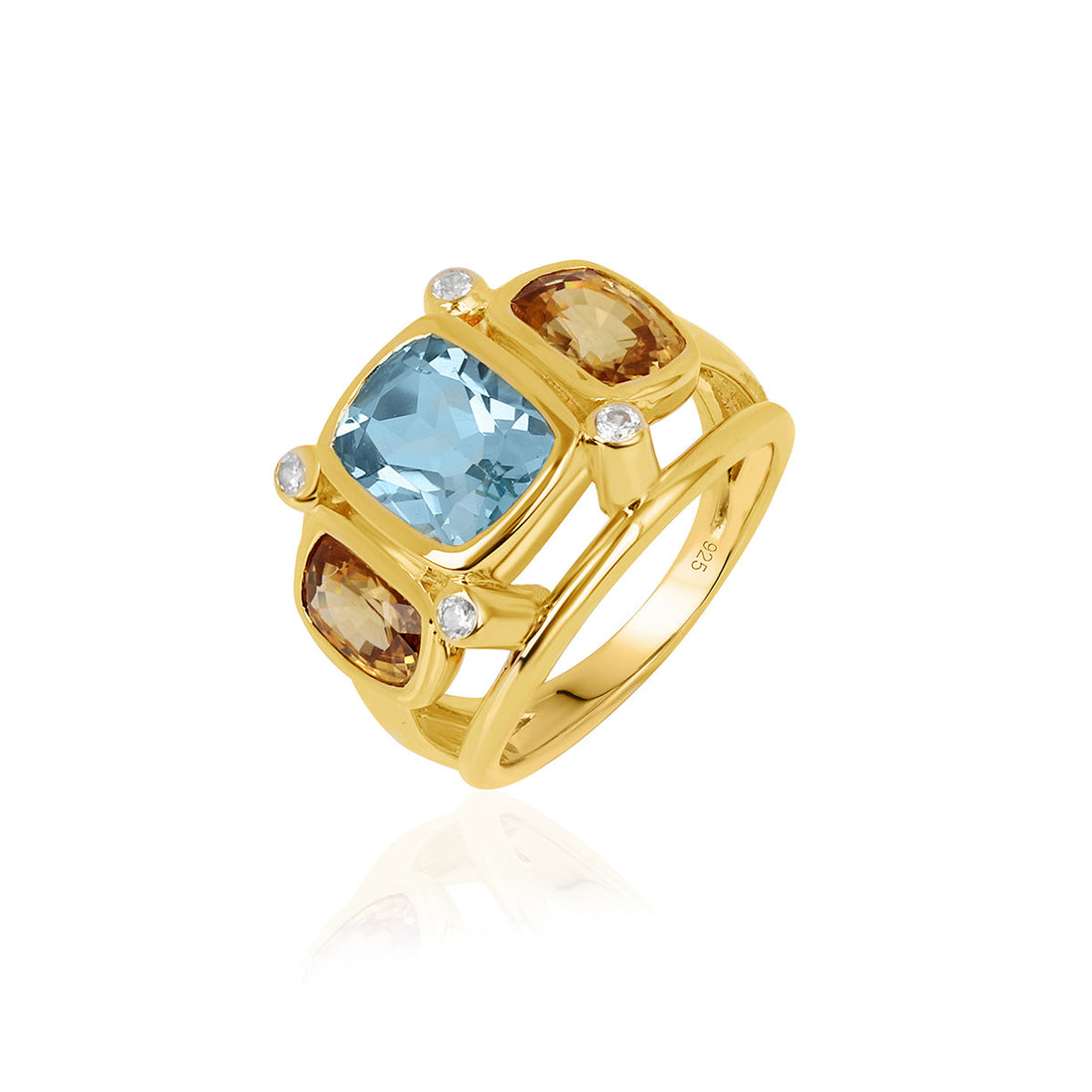 Blue Topaz and Mandarin Zircon Silver Ring
