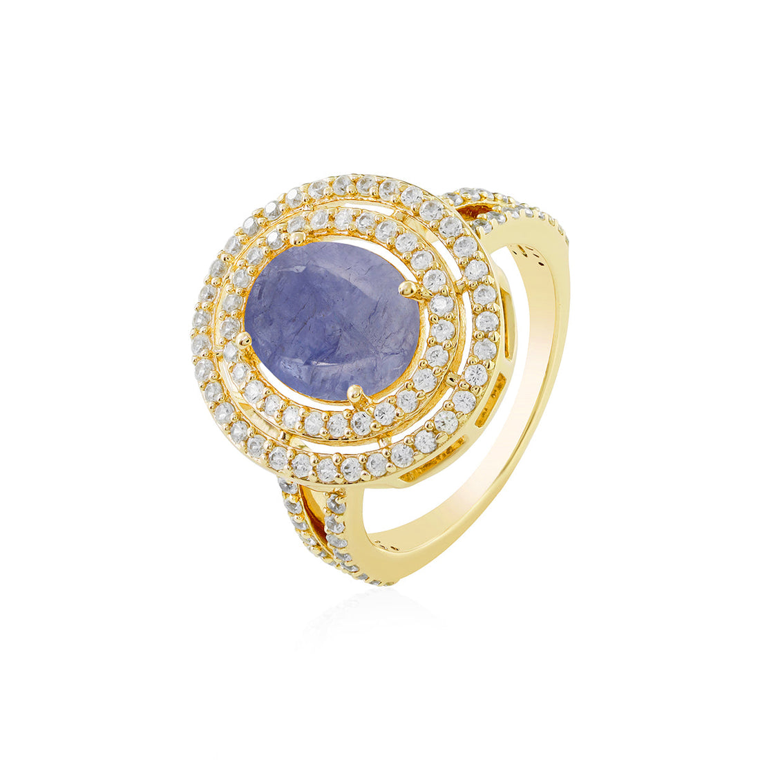 Tanzanite and Zircon Double Halo Silver Ring
