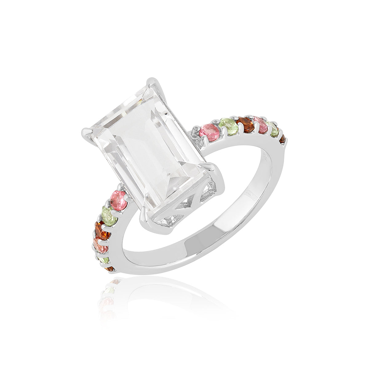 White Quartz and Multi Tourmaline Silver Ring