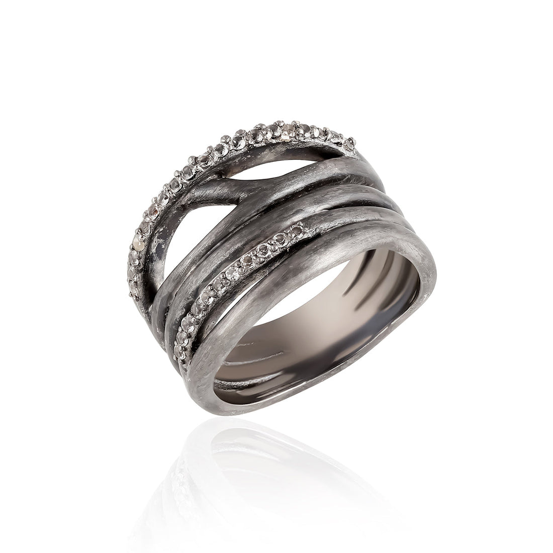 White Topaz Crossover Silver Ring