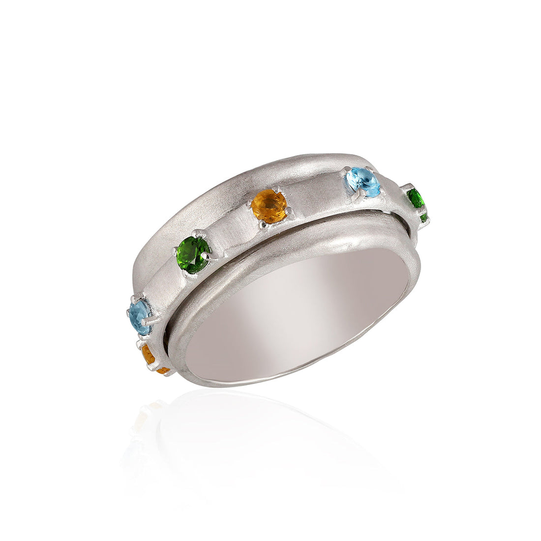 Multi Gemstone Eternity Silver Band Ring
