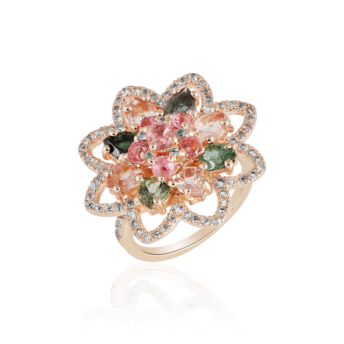 Multi Tourmaline and White Topaz Silver Ring
