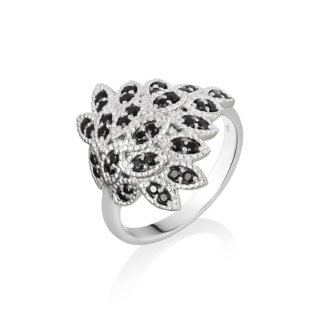 Black Spinel Peacock Silver Ring