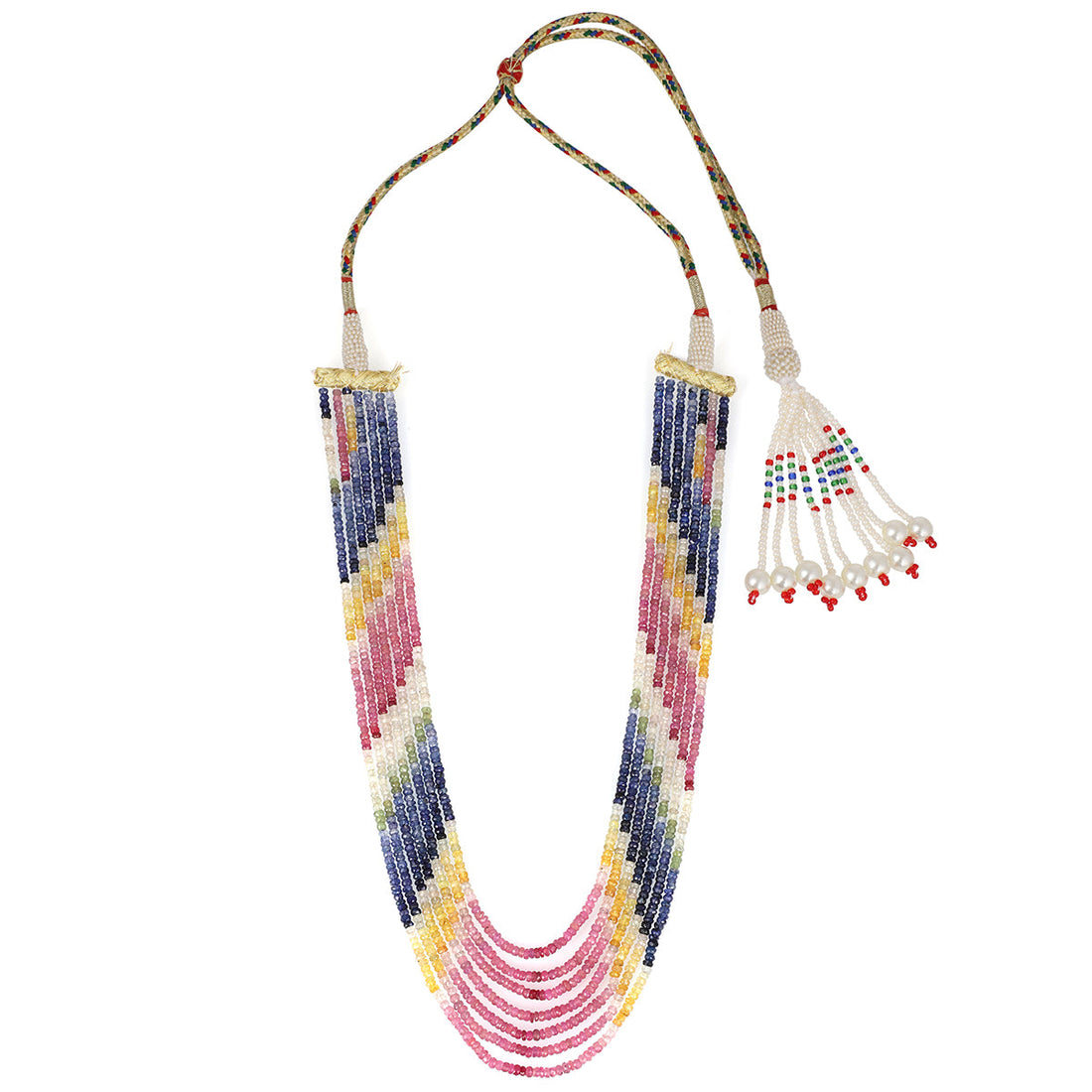 Multi Sapphire 7 Layer Sarafa Necklace